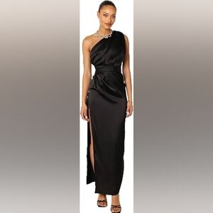 Petal & Pup Black Satin One-Shoulder Dress